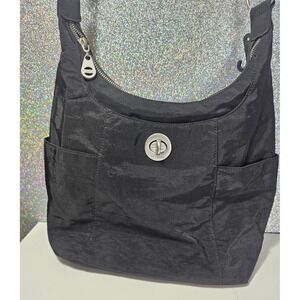 BAGGALLINI Black Nylon Hobo Shoulder Bag RFID Blocking Turn Lock Pocket Purse